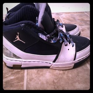 Navy blue and white jordans