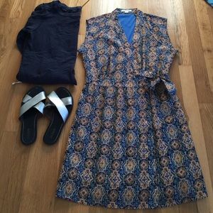 Blue Patterned Wrap Dress