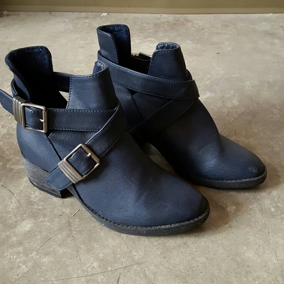 Blue Buckle Up Ankle Boot
