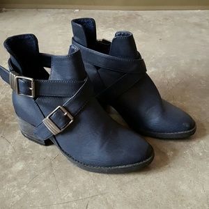 Blue Buckle Up Ankle Boot