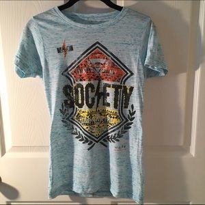 Society aqua blue design tee.