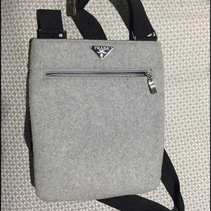 gray Prada messenger bag