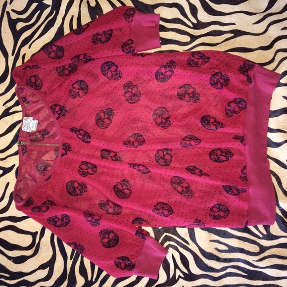 Red sheer shirt with skulls
