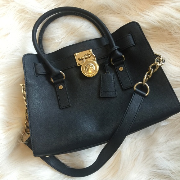 Michael Kors Handbags - Michael Kors Medium Hamilton Black Leather Satchel