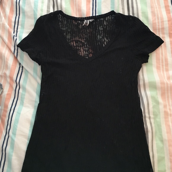 BKE Black sheer v-neck tee