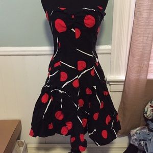 DVF black strapless dress with red dots