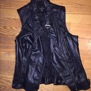 Faux black leather vest