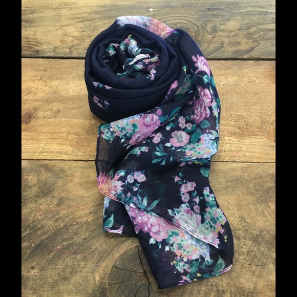 Navy Floral Scarf