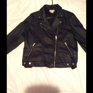 H&M black coated denim biker jacket