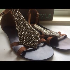 NYLA Therow Sandal, Tan Suede, Size 9.5