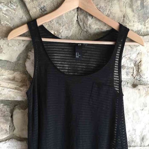 Semi-sheer black stripe top