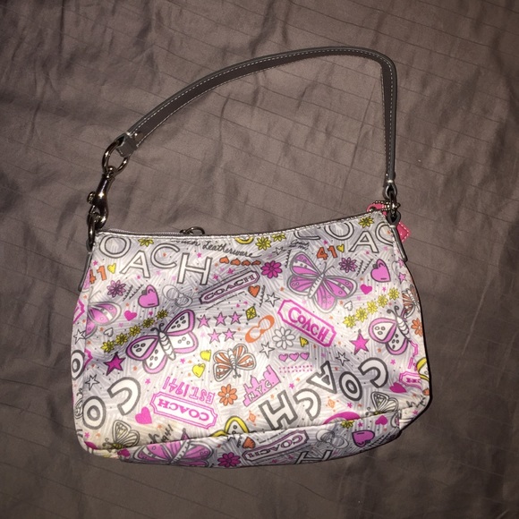 Children's pink and silver coach purse