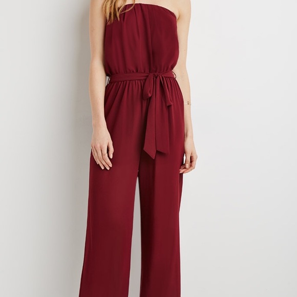 Forever 21 | Dark Red Strapless Chiffon Jumpsuit