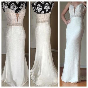 Sherri Hill 11260 White Beaded Lace Gown