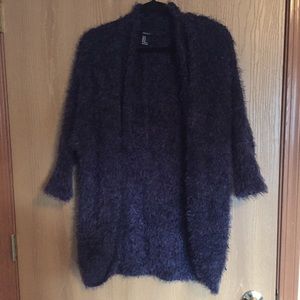 navy blue fuzzy cardigan