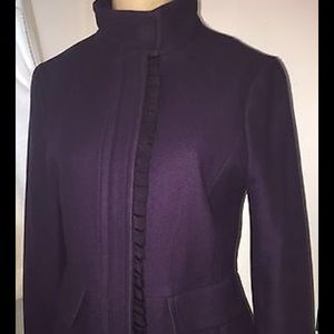 Banana Republic Plum Wool Zip Up Coat Ruffle Front