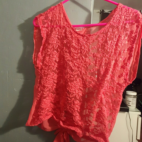 Coral see through blouse