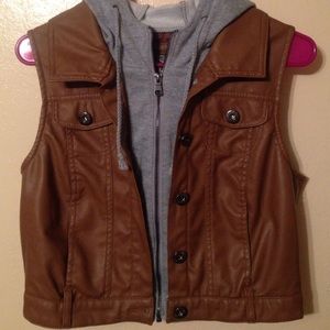 Hooded brown leather vest