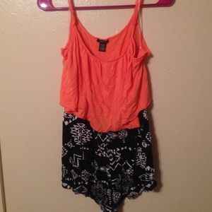 Coral and Black Romper