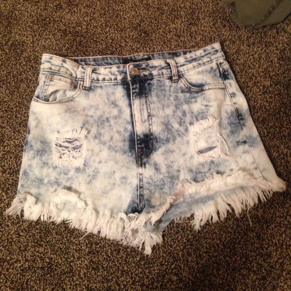 High waisted acid wash shorts