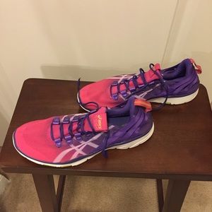 Asics pink and purple running shoes