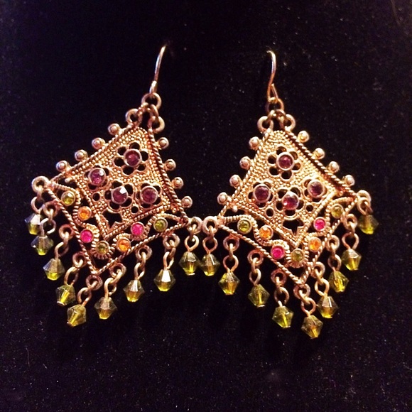 Jewelry - Gold Dangle Earrings Various Color Glass Beads