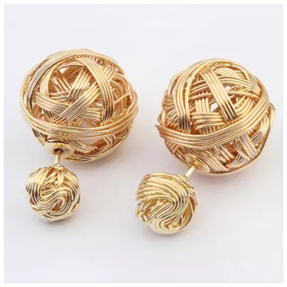 Boutique Jewelry - ED12 Double Sided Gold Wrapped Wire Post Earrings