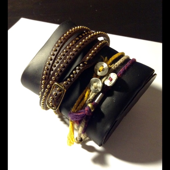 New! Leather wrist strap with gold studs bundle