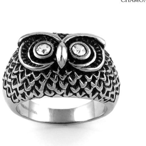 Size 6 Stainless Steel Cubic Zirconium Owl Ring - Picture 3 of 3