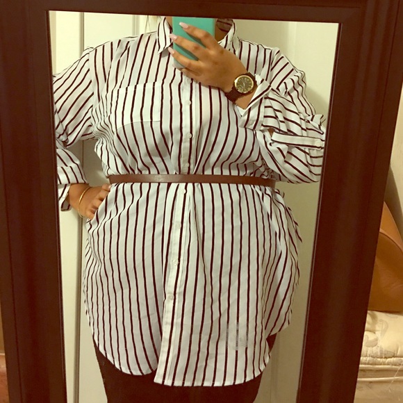 Navy Pin Striped Boyfriend button down Shirt-Dress