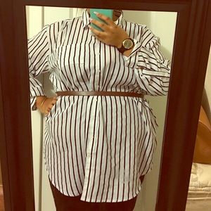 Navy Pin Striped Boyfriend button down Shirt-Dress