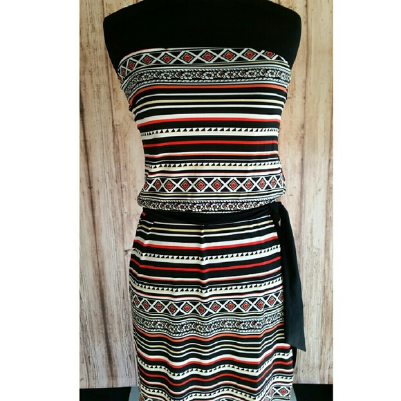 Strapless black white and red dress.