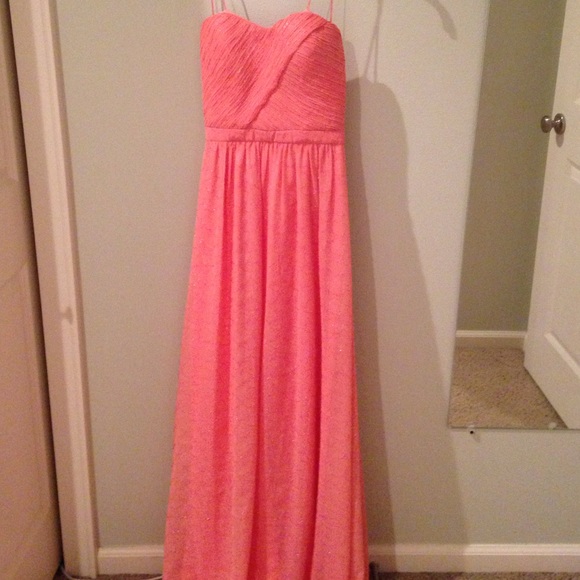 Long coral strapless dress/gown
