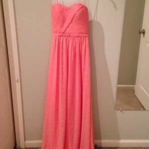 Long coral strapless dress/gown