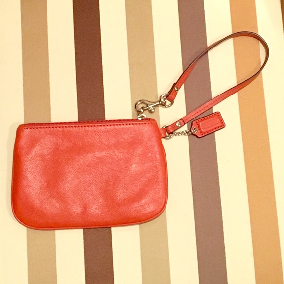 Like New Orange Leather Coach Wristlet 🍊