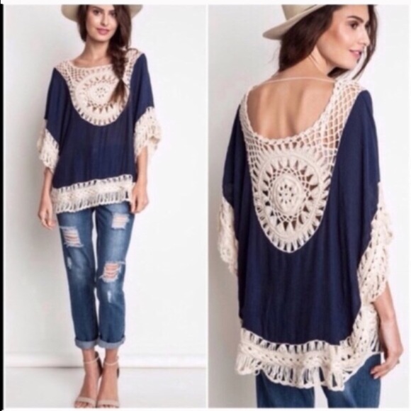 Chic Crochet trim  boho tunic - Picture 2 of 3