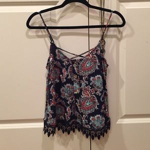 🚫SOLD🚫Lace Trim Patterned Tank Top
