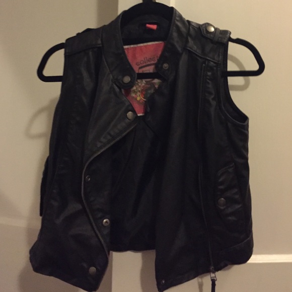 Faux leather moto vest