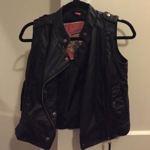 Faux leather moto vest