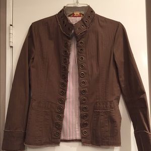 Textured cotton dark taupe brown spring jacket