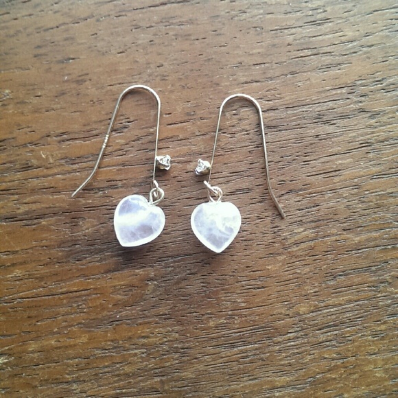 Sterling Silver Rose Quartz Heart Earrings - Picture 2 of 3