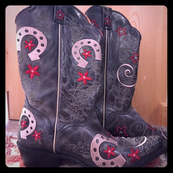 J.B. Dillon Leather Embroidered Rockabilly Boots