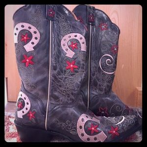 J.B. Dillon Leather Embroidered Rockabilly Boots