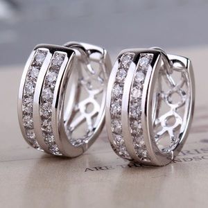 18K White Gold Plated CZ Huggie Earrings