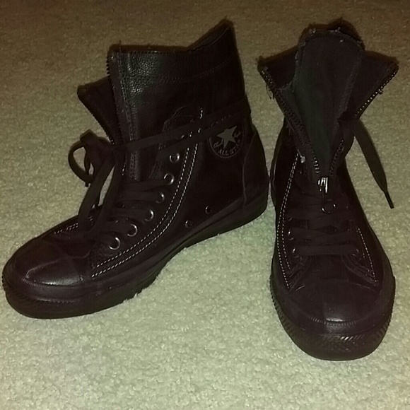 Black Unisex Leather Converse Combat Boots