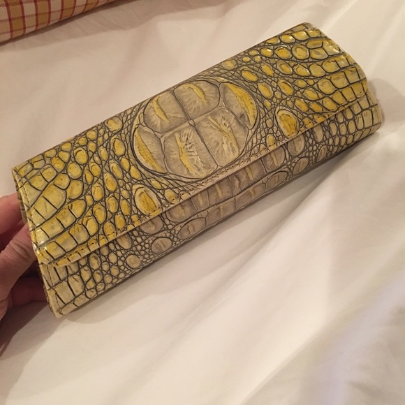 Jalda yellow embossed alligator clutch