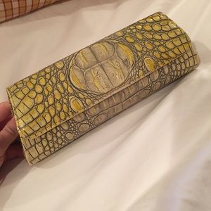 Jalda yellow embossed alligator clutch