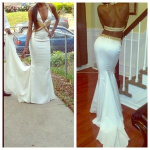Cream and Gold prom dress
