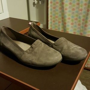 Grey suede flats