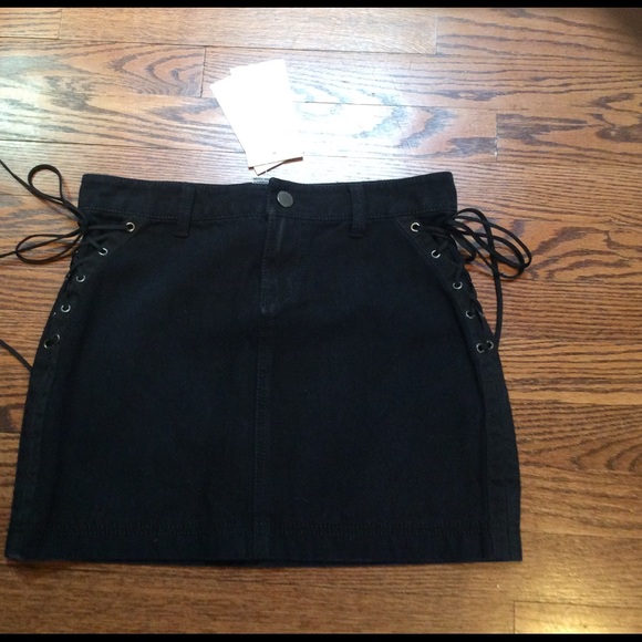 black denim lace up skirt